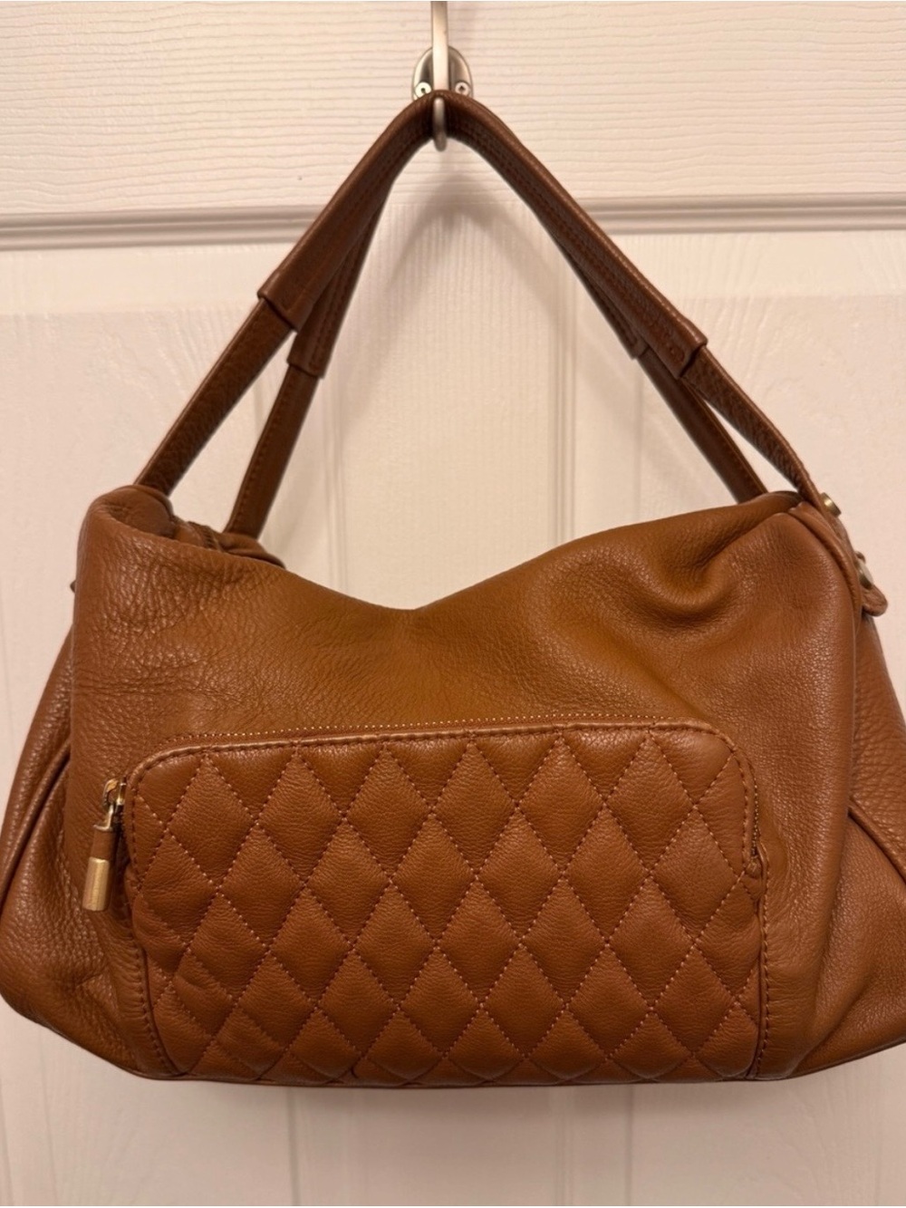 Massimo Dutti Tan Quilted Leather Shoulder Bag